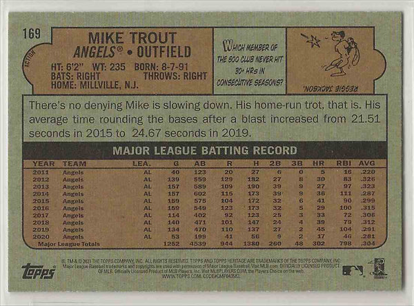 2021 Topps Heritage Variation Mike Trout #169 - Action