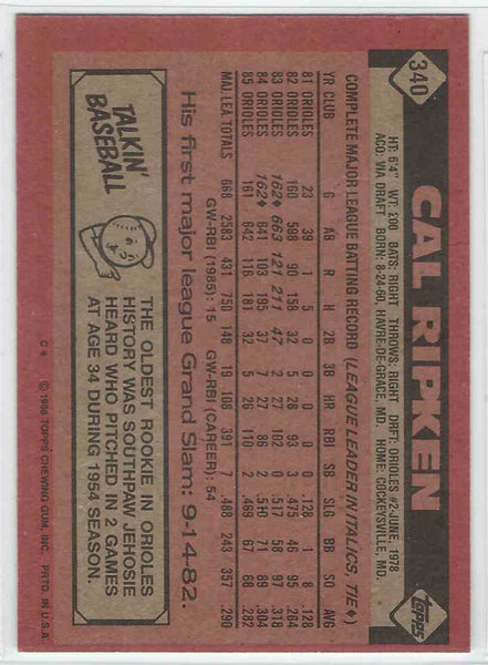 1986 Topps #340 Cal Ripken Jr.