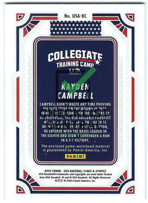 2024 Panini USA Baseball Stars & Stripes USA Materials Kayden Campbell #USA-KC