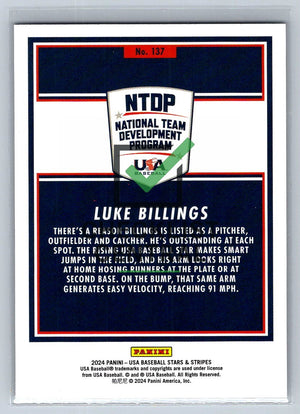 2024 Panini USA Baseball Stars & Stripes Stars Luke Billings #137