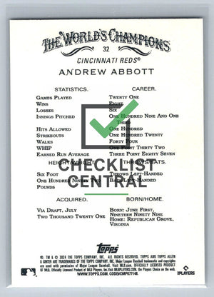 2024 Topps Allen & Ginter Andrew Abbott #32 RC