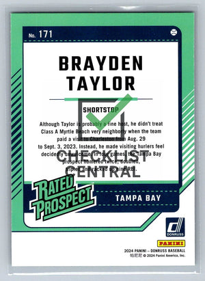 2024 Donruss Green Laser Brayden Taylor #171 Rated Prospect