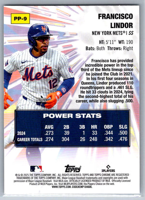 2025 Topps Chrome Power Players Francisco Lindor #PP-9
