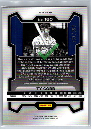 2024 Panini Prizm Prizms Orange Pulsar Ty Cobb #160 - 233/399