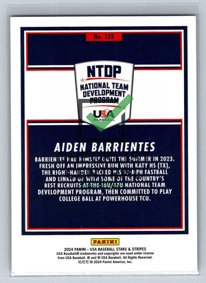 2024 Panini USA Baseball Stars & Stripes Opening Day Aiden Barrientes #135