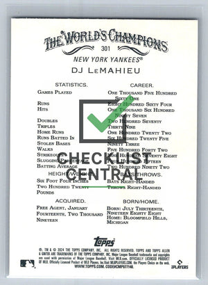 2024 Topps Allen & Ginter DJ LeMahieu #301