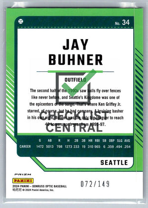 2024 Donruss Optic Green Velocity Jay Buhner #34 - 072/149