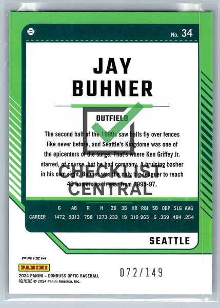 2024 Donruss Optic Green Velocity Jay Buhner #34 - 072/149
