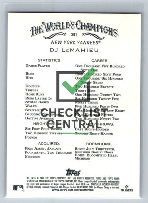 2024 Topps Allen & Ginter DJ LeMahieu #301