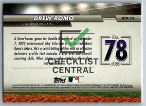 2024 Bowman Chrome Scouts Top 100 Drew Romo #BTP-78