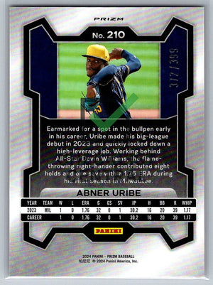 2024 Panini Prizm Prizms Orange Pulsar Abner Uribe #210 - 373/399