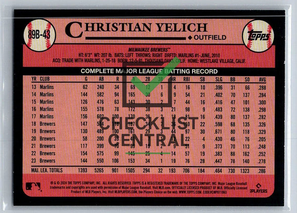 2024 Topps '89 Topps Christian Yelich #89B43