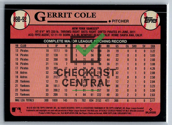 2024 Topps '89 Topps Gerrit Cole #89B92