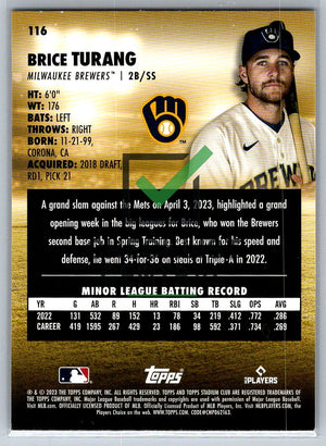 2023 Topps Stadium Club Black Foil Brice Turang #116