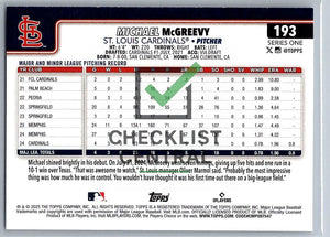 2025 Topps Michael McGreevy #193 RC