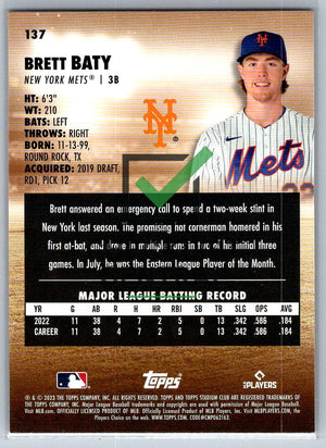 2023 Topps Stadium Club Brett Baty #137 RC