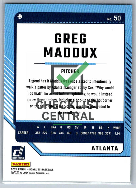 2024 Donruss Green Laser Greg Maddux #50