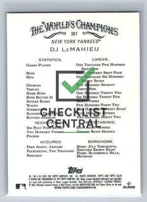 2024 Topps Allen & Ginter DJ LeMahieu #301