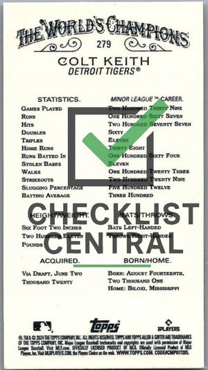 2024 Topps Allen & Ginter Mini Gold Border Colt Keith #279