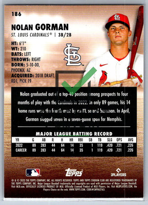 2023 Topps Stadium Club Nolan Gorman #186 RC
