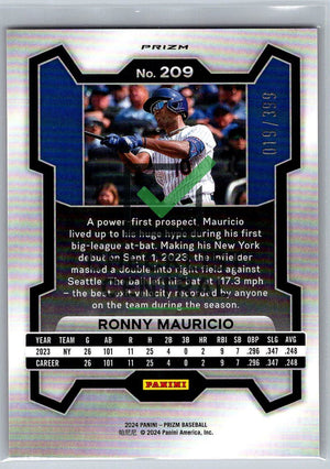 2024 Panini Prizm Prizms Orange Pulsar Ronny Mauricio #209 - 019/399