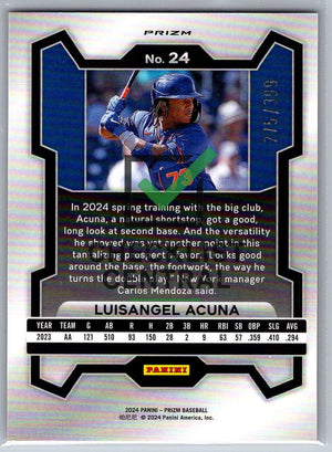 2024 Panini Prizm Prizms Orange Pulsar Luisangel Acuna #24 - 275/399