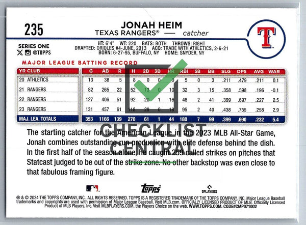 2024 Topps Rainbow Foil Jonah Heim #235