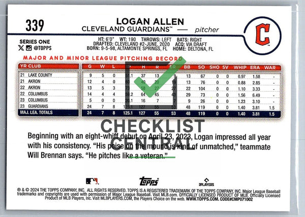 2024 Topps Rainbow Foil Logan Allen #339