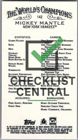 2024 Topps Allen & Ginter Mini Black Border Micky Mantle #142