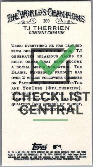 2024 Topps Allen & Ginter Mini Black Border T.J. Therrien #209