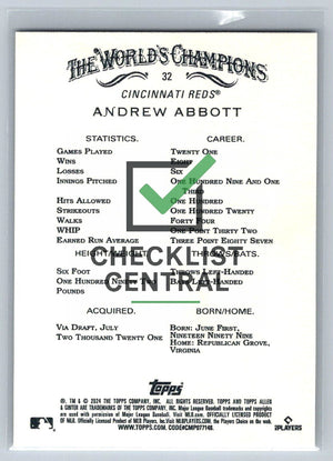 2024 Topps Allen & Ginter Andrew Abbott #32 RC
