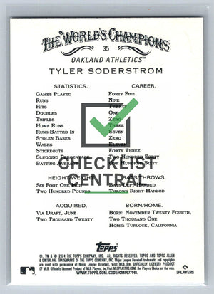 2024 Topps Allen & Ginter Tyler Soderstrom #35 RC
