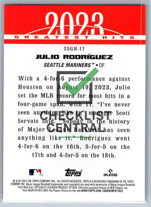 2024 Topps '23 Greatest Hits Julio Rodríguez #23GH17