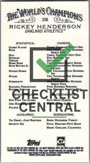 2024 Topps Allen & Ginter Mini Black Border Rickey Henderson #256