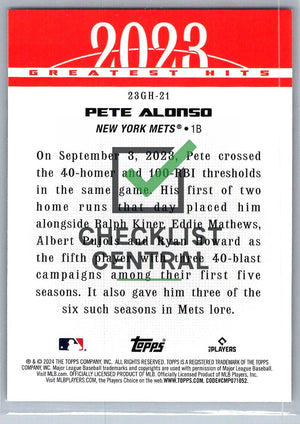 2024 Topps '23 Greatest Hits Pete Alonso #23GH21
