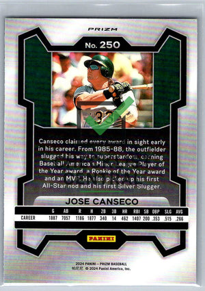2024 Panini Prizm Prizms Silver Jose Canseco #250