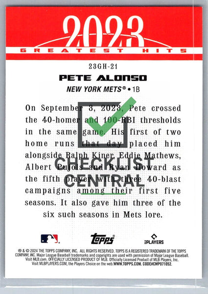 2024 Topps '23 Greatest Hits Pete Alonso #23GH21