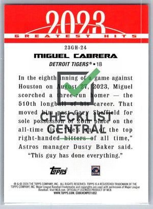 2024 Topps '23 Greatest Hits Miguel Cabrera #23GH24