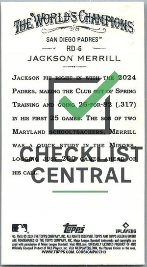 2024 Topps Allen & Ginter Mini Rookie Design Variations Jackson Merrill #RD-6