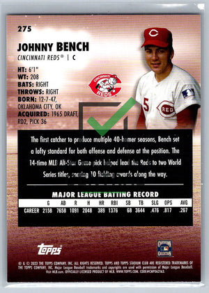 2023 Topps Stadium Club Johnny Bench #275