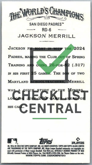 2024 Topps Allen & Ginter Mini Rookie Design Variations Jackson Merrill #RD-6