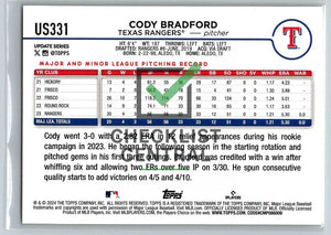 2024 Topps Update Yellow Cody Bradford #US331