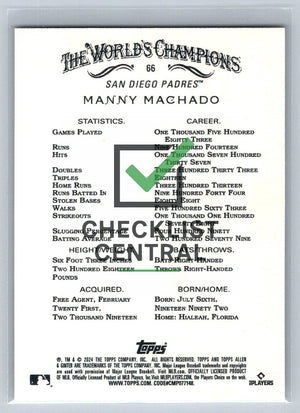 2024 Topps Allen & Ginter Manny Machado #66