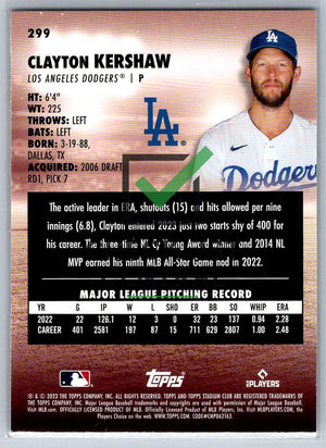 2023 Topps Stadium Club Clayton Kershaw #299