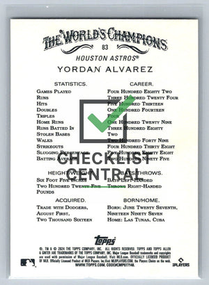 2024 Topps Allen & Ginter Yordan Alvarez #83 (Copy)