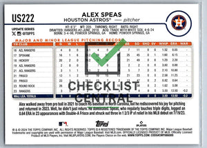 2024 Topps Update Alex Speas #US222 RC