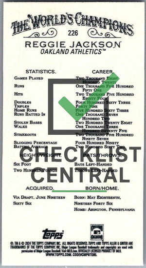 2024 Topps Allen & Ginter Mini Black Border Reggie Jackson #226