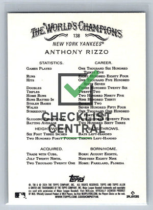2024 Topps Allen & Ginter Anthony Rizzo #138