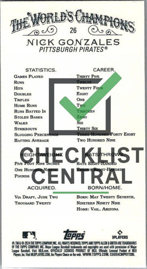 2024 Topps Allen & Ginter Mini Gold Border Nick Gonzalez #26