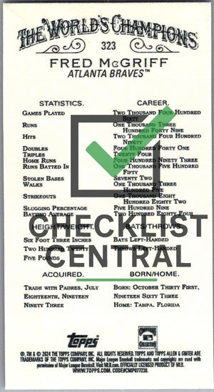 2024 Topps Allen & Ginter Mini Gold Border Fred McGriff #323